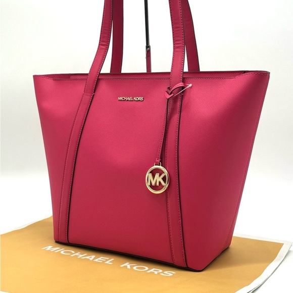 Michael Kors Pratt Large Signature Logo Tote Bag Electric Pink Multi - Picture 1 of 11